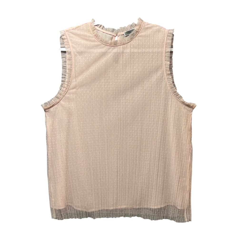 Chelsea28 Top XL Blush Pink‎ Sheer Mesh Ruffle Trim Sleeveless Blouse